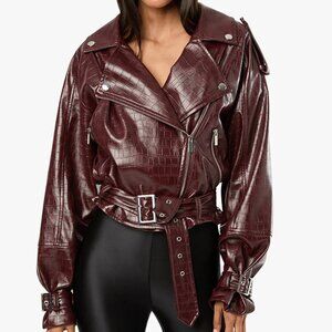 WeWoreWhat Cropped Moto Jacket - Merlot, Sz Sml [SOLD OUT]